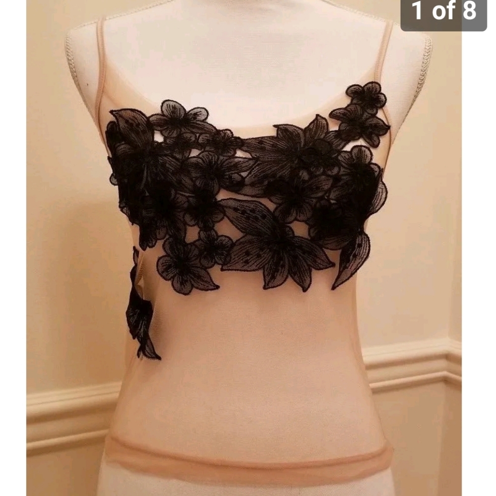Argentovivo Nude Black Floral Tank Top size B Small